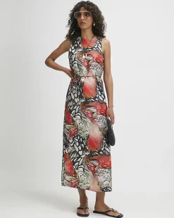 Cream Printed Slip Midi Dress