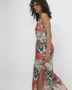 Cream Printed Slip Midi Dress