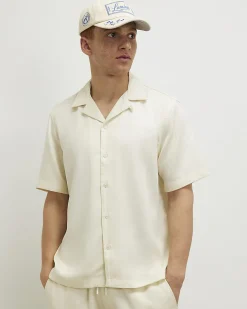 Cream Regular Fit Embroidered Script Shirt