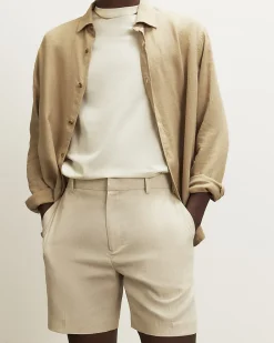Cream Regular Fit Linen Blend Shorts