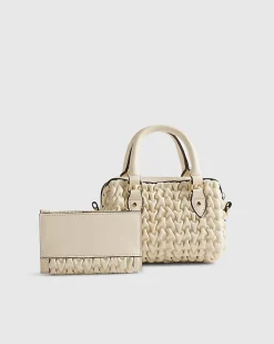 Cream Ruched Mini Bowler Bag Bundle