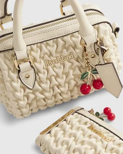 Cream Ruched Mini Bowler Bag Bundle