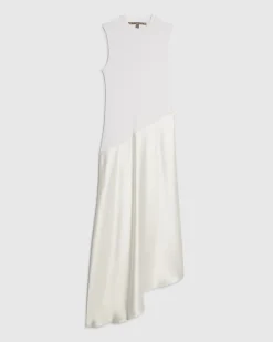Cream Satin Hybrid Midi Dress