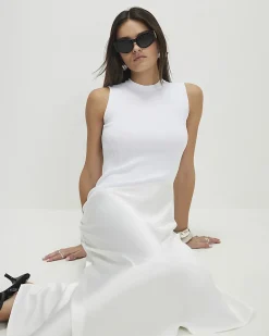 Cream Satin Hybrid Midi Dress