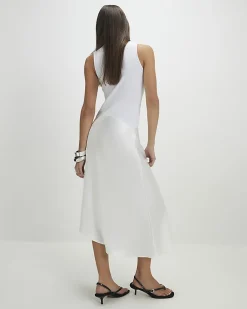 Cream Satin Hybrid Midi Dress