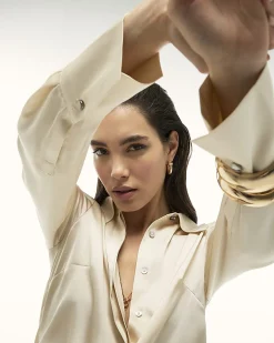 Cream Satin Long Sleeve Shirt