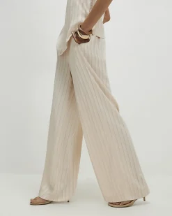 Cream Satin Stripe Trousers