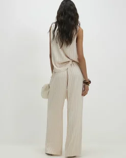 Cream Satin Stripe Trousers