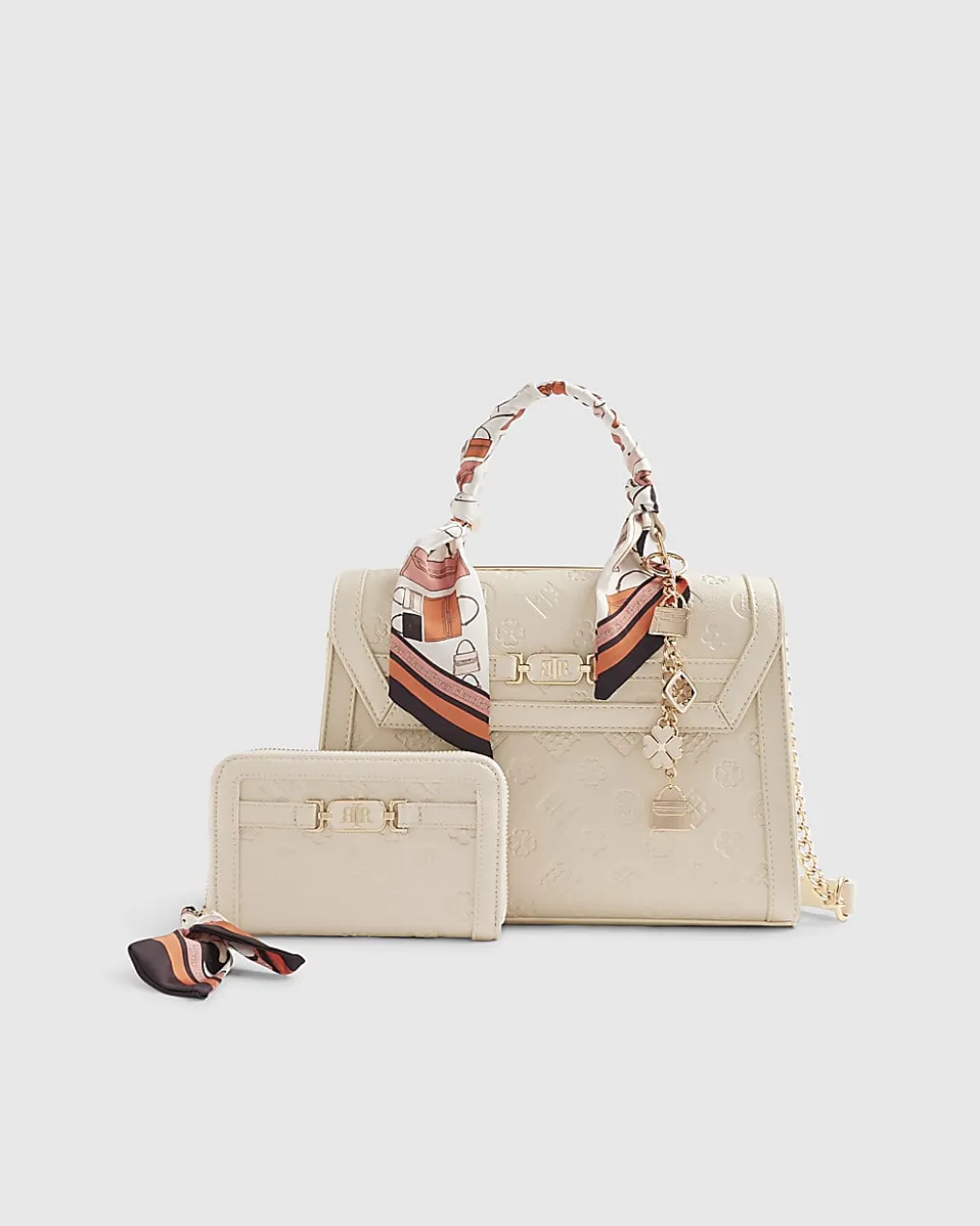 Cream Scarf Embossed Tote Bag Bundle