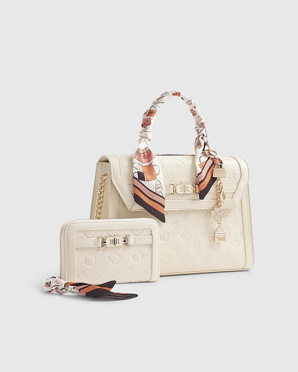 Cream Scarf Embossed Tote Bag Bundle