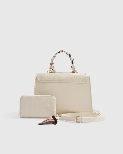 Cream Scarf Embossed Tote Bag Bundle