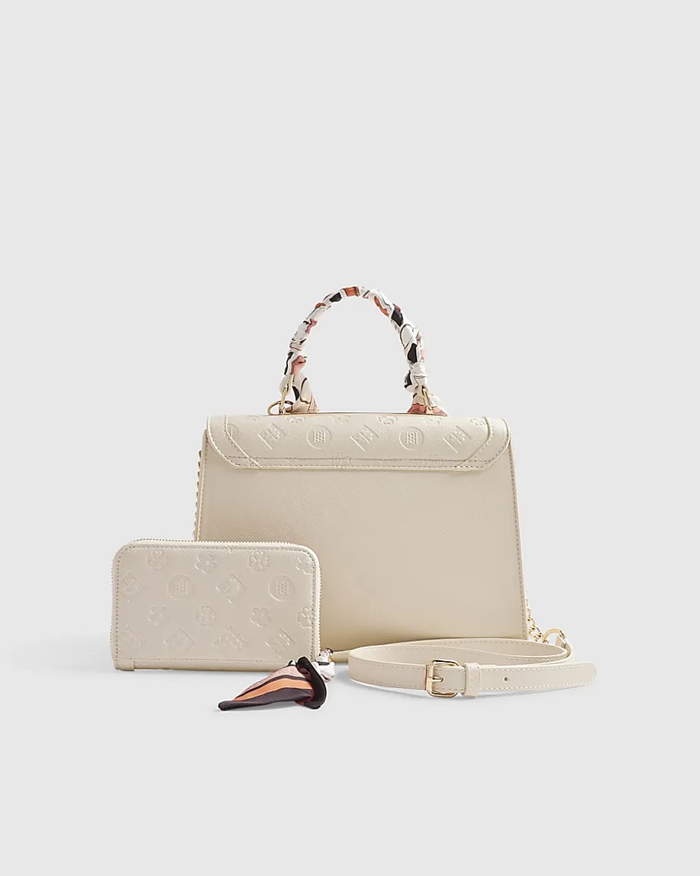 Cream Scarf Embossed Tote Bag Bundle