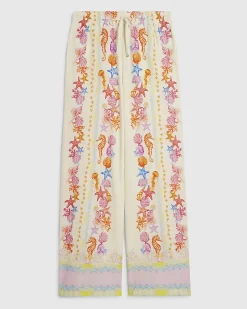 Cream Sea Life Print Wide Leg Trousers