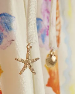 Cream Sea Life Print Wide Leg Trousers