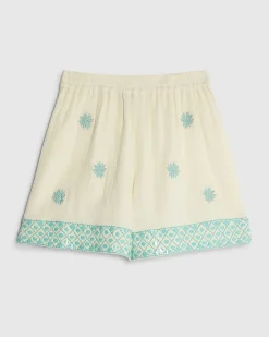 Cream Sequin Embellished Floaty Shorts