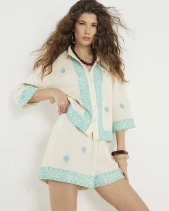 Cream Sequin Embellished Floaty Shorts