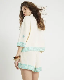 Cream Sequin Embellished Floaty Shorts