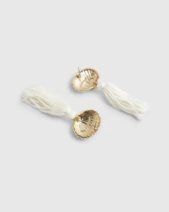 Cream Shell Tassel Earrings