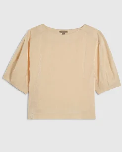 Cream Short Sleeve Shimmer Tailored Top
