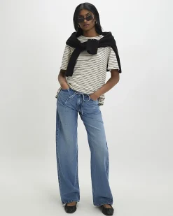 Cream Short Sleeve Striped Top