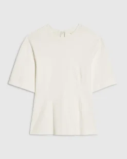 Cream Short Sleeve Tie Back Seamed Top