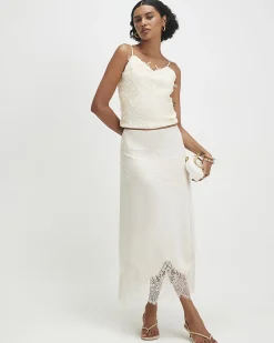 Cream Sleeveless Sequin Lace Cami Top