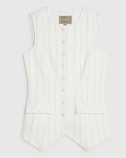 Cream Sleeveless Striped Longline Waistcoat