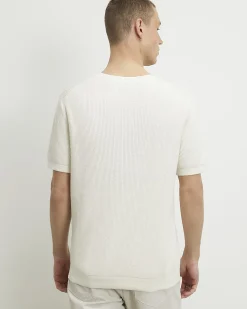 Cream Slim Fit Cotton Waffle Knitted T-Shirt