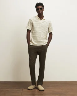 Cream Slim Fit Crochet Open Neck Polo Shirt