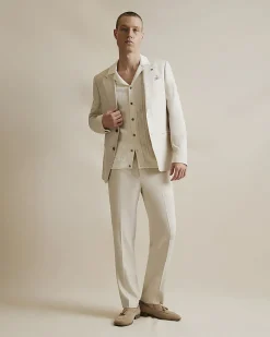 Cream Slim Fit Linen Blend Suit Trousers