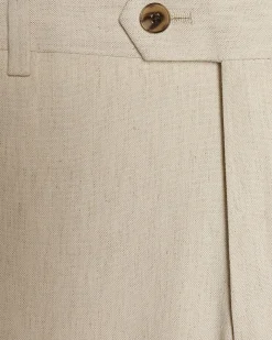 Cream Slim Fit Linen Blend Suit Trousers