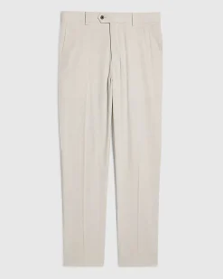 Cream Slim Fit Linen Blend Suit Trousers