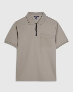 Cream Slim Fit Nylon Pocket Polo Shirt