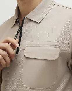 Cream Slim Fit Nylon Pocket Polo Shirt