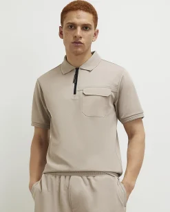 Cream Slim Fit Nylon Pocket Polo Shirt