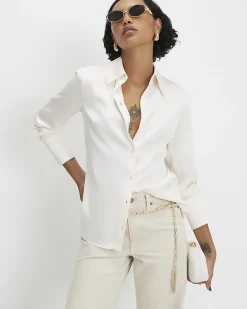 Cream Slim Fit Satin Shirt