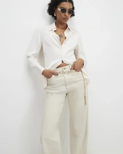 Cream Slim Fit Satin Shirt