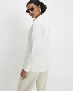 Cream Slim Fit Satin Shirt