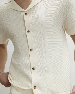 Cream Slim Fit Short Sleeve Knitted Shirt