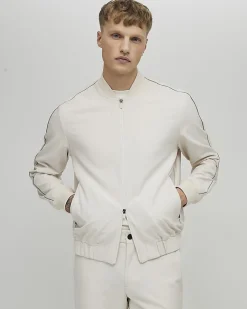 Cream Slim Fit Stretch Bomber Jacket