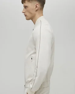 Cream Slim Fit Stretch Bomber Jacket