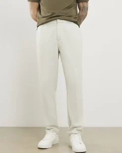 Cream Slim Fit Stretch Textured Trousers