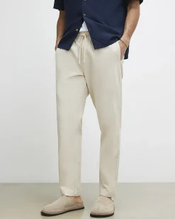 Cream Slim Fit Stretch Textured Joggers