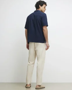 Cream Slim Fit Stretch Textured Joggers