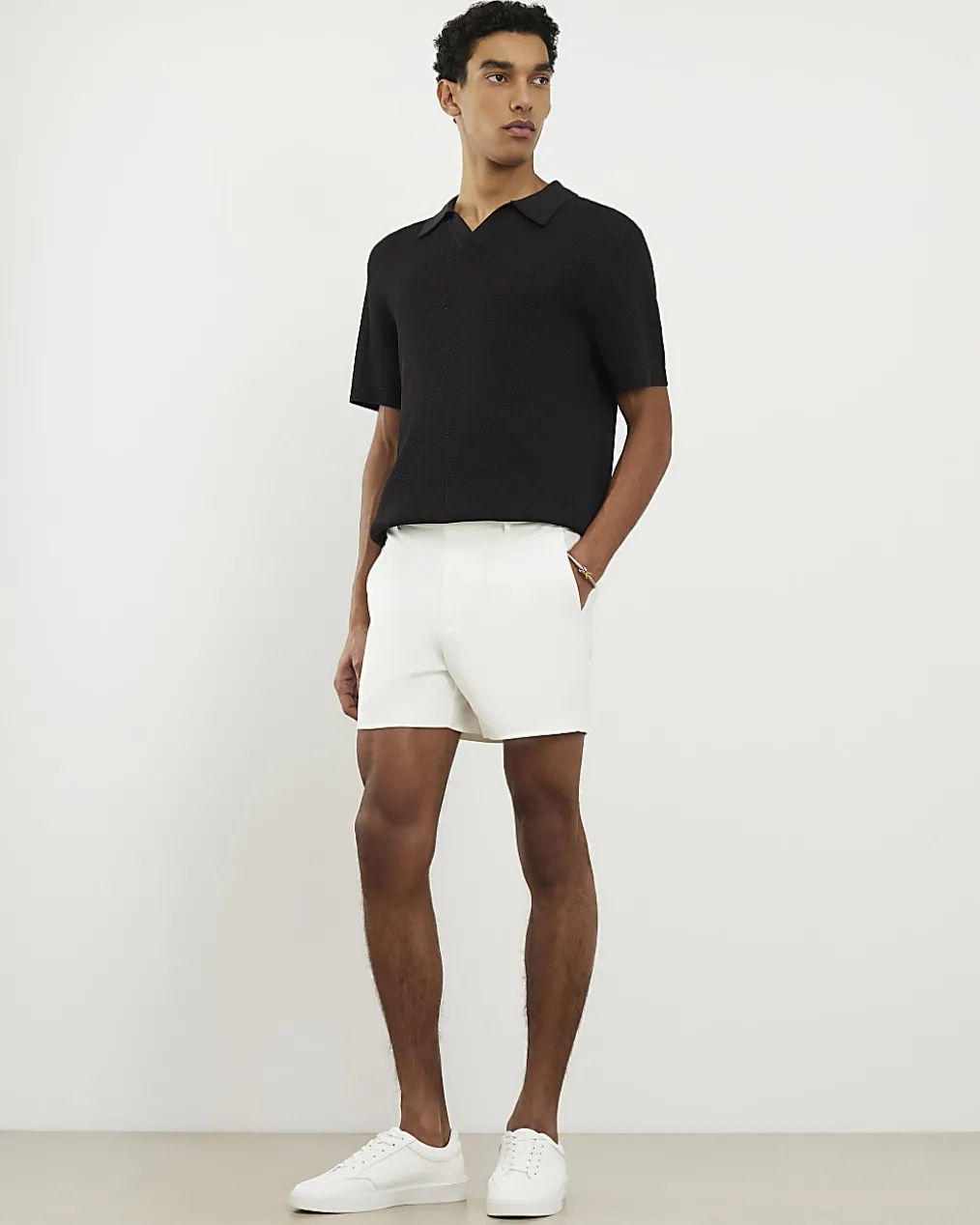 Cream Slim Short Length Stretch Chino Shorts