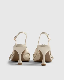Cream Slingback 3D Floral Court Heels