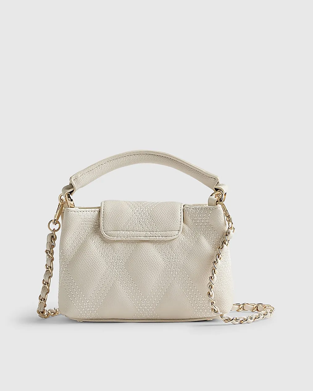 Cream Small Quilted Top Handle Crossbody Bag
