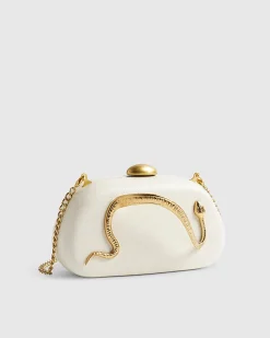 Cream Snake Clutch Bag