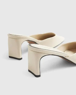 Cream Square Toe Mule Court Heels