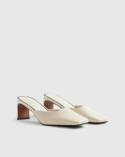 Cream Square Toe Mule Court Heels